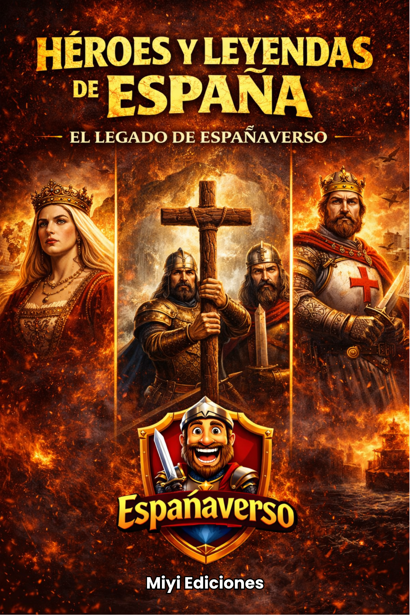 Portada del libro Héroes y Leyendas de España – El Legado de EspañaVerso con diseño épico inspirado en la historia y los héroes españoles.