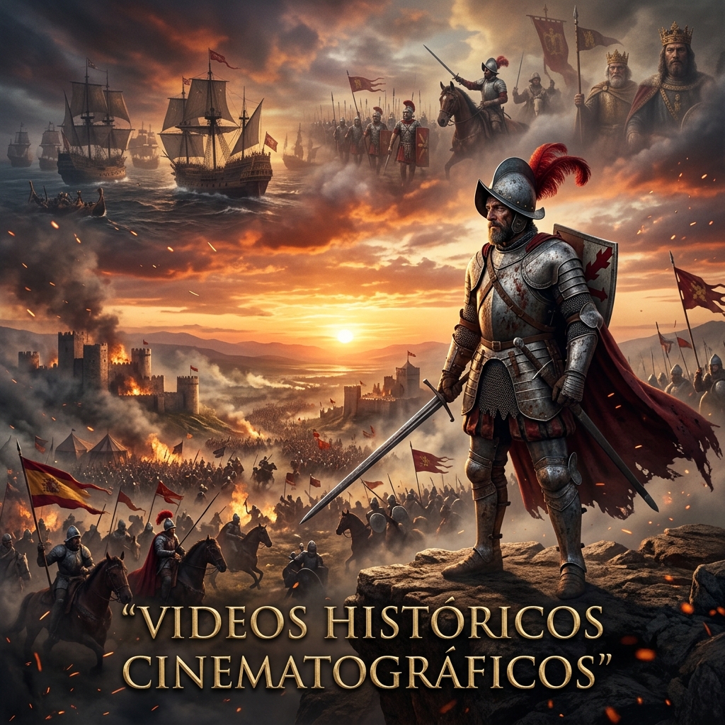 Guerrero español contemplando una batalla épica en una escena cinematográfica histórica de EspañaVerso.
